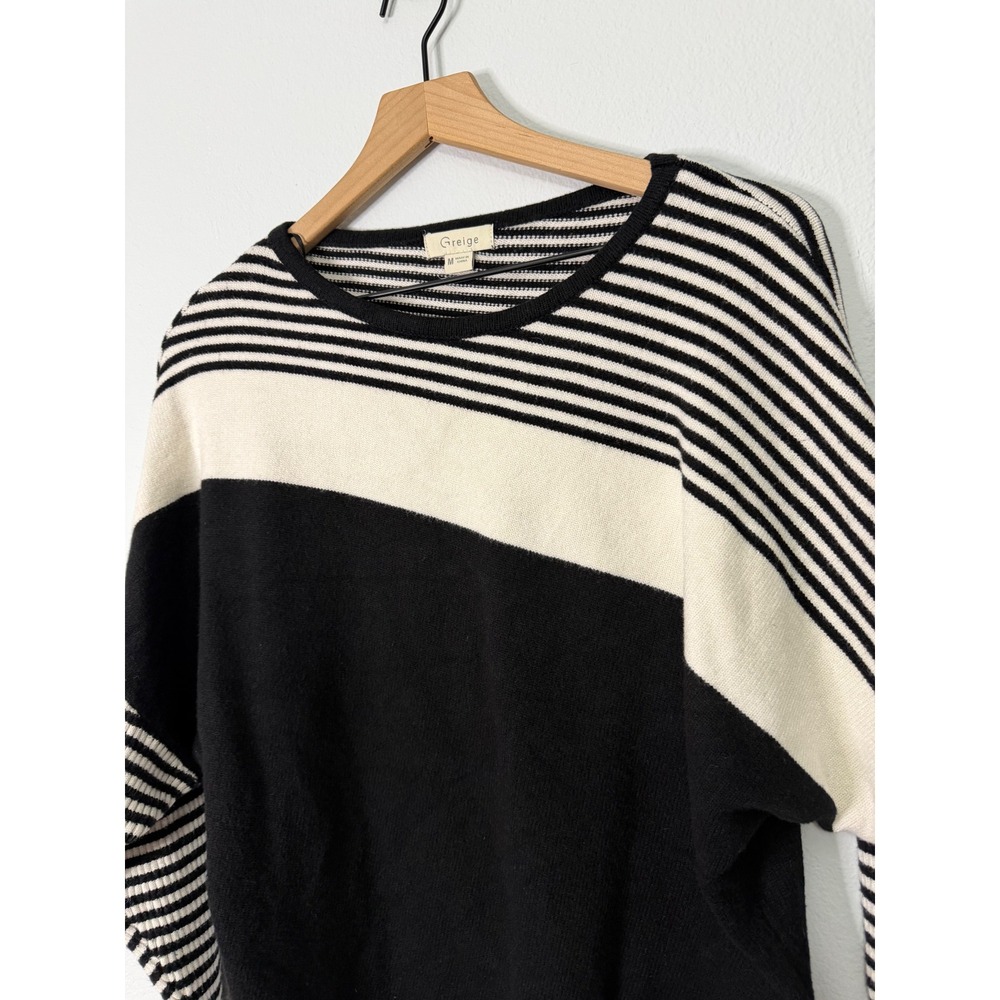 Greige - Black and White Striped Dolman Knit Sweater Women's Size Medium - Picture 2 of 8